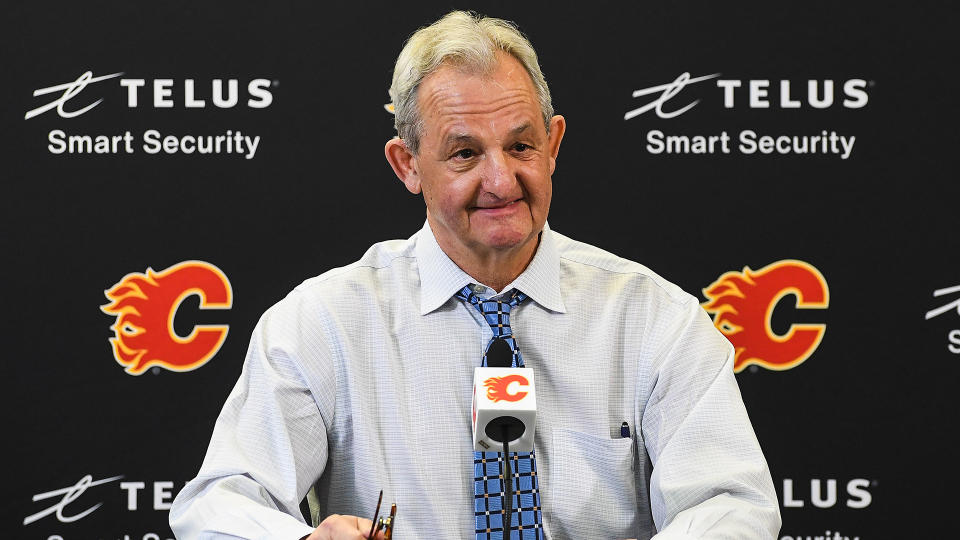 Flames head coach Darryl Sutter gave a hilariously honest answer when asked why one of his star players had to temporarily leave the ice. (Photo by Derek Leung/Getty Images)