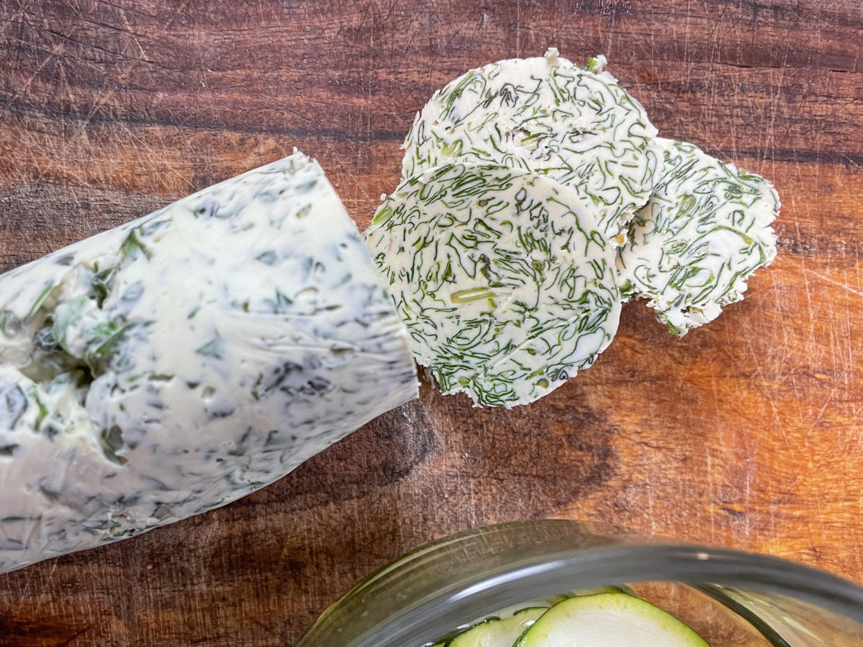 Making the compound butter for my salmon dish was simple, and worked well as an element prepared the night before. (Photo: Jenny Kellerhals)