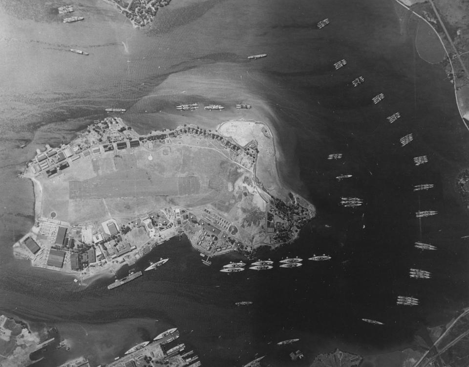 <p>An aerial photograph taken on May 3, 1940, the year before the Japanese raid, shows the East Loch and the the Fleet Air Base on Ford Island in Pearl Harbor. Visible are the carrier Yorktown, 10 battleships, 17 cruisers, two light cruisers and over 30 destroyers. (U.S. Navy/National Archives/Handout via Reuters) </p>