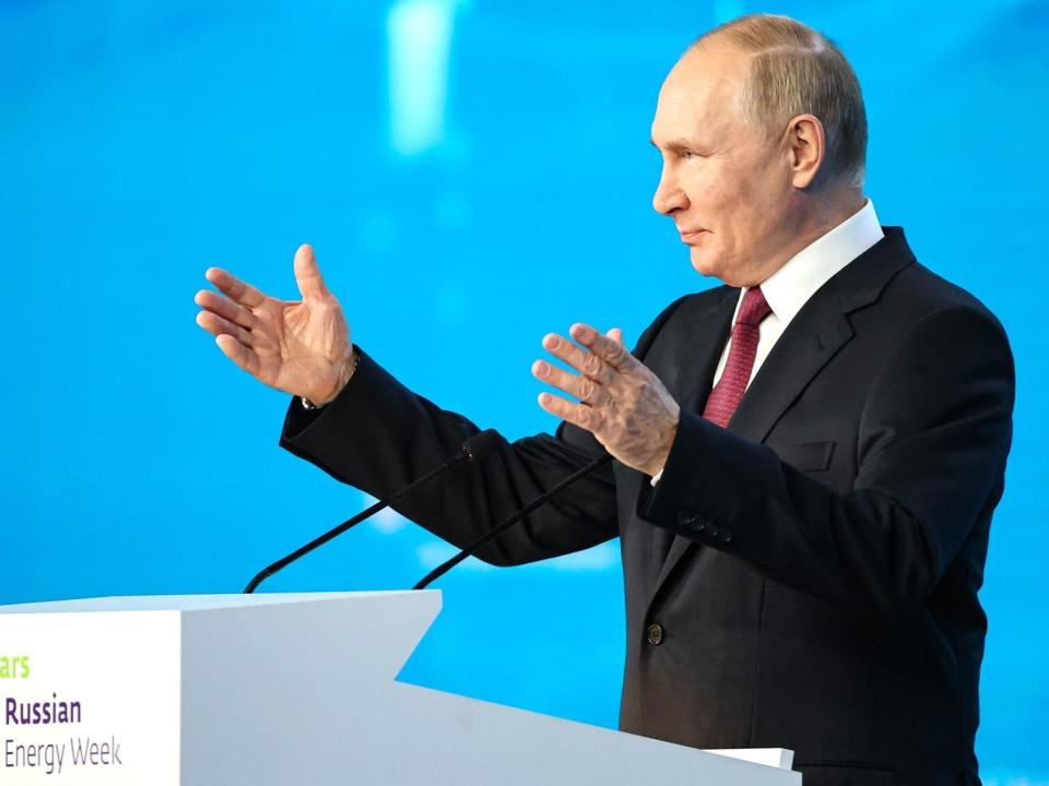 Russian President Vladimir Putin delivers key speech during the Russian Energy Week 2022 in Moscow, Russia on October 12, 2022. (