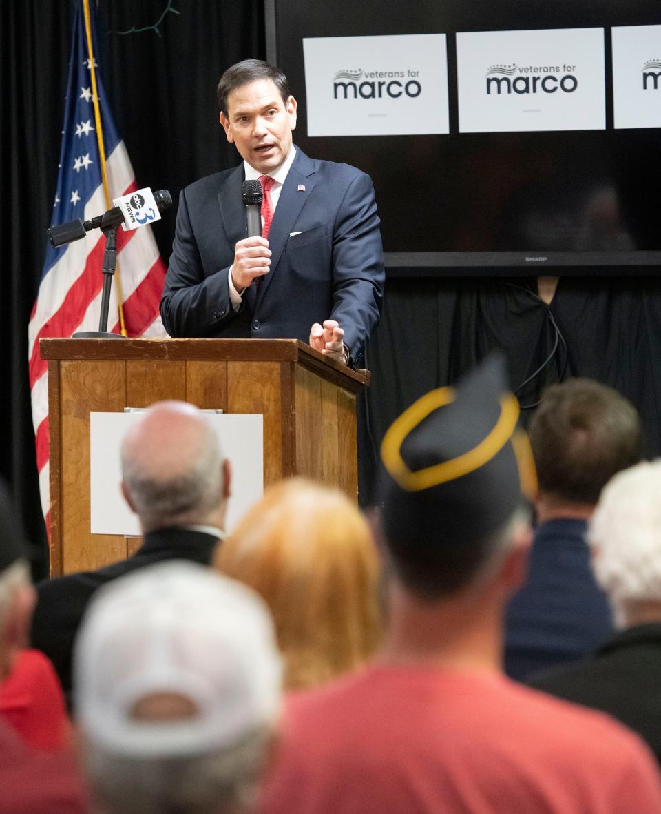 U.S. Sen. Marco Rubio meets with a group of veterans at the American Legion Escambia Post 340 during a visit to Pensacola on Tuesday.