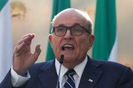 Former New York City Mayor Rudy Giuliani speaks during a rally to support a leadership change in Iran outside the U.N. headquarters in New York City