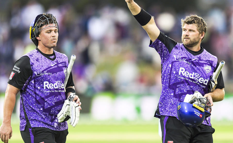 Ben McDermott and Corey Anderson, pictured here after the Hobart Hurricanes' win over Sydney Thunder.