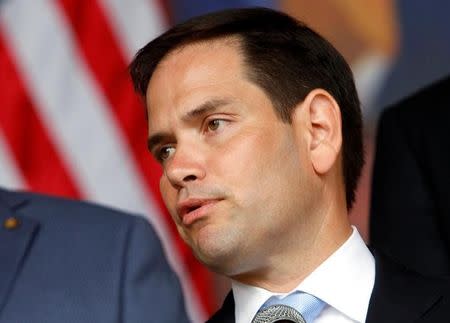 U.S. Senator Marco Rubio attends a news conference after a private meeting at the presidential palace in Tegucigalpa, Honduras June 1, 2016. REUTERS/Jorge Cabrera/Files