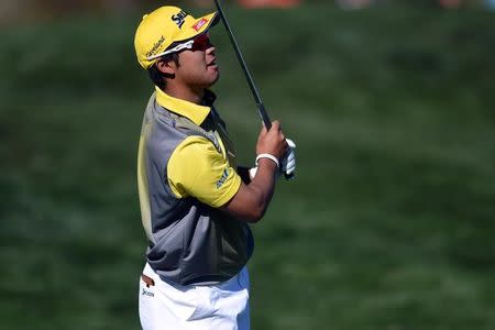 Feb 7, 2016; Scottsdale, AZ, USA; Hideki Matsuyama hits a fairway shot on the 14th hole during the final round of the Waste Management Phoenix Open golf tournament at TPC Scottsdale. Joe Camporeale-USA TODAY Sports