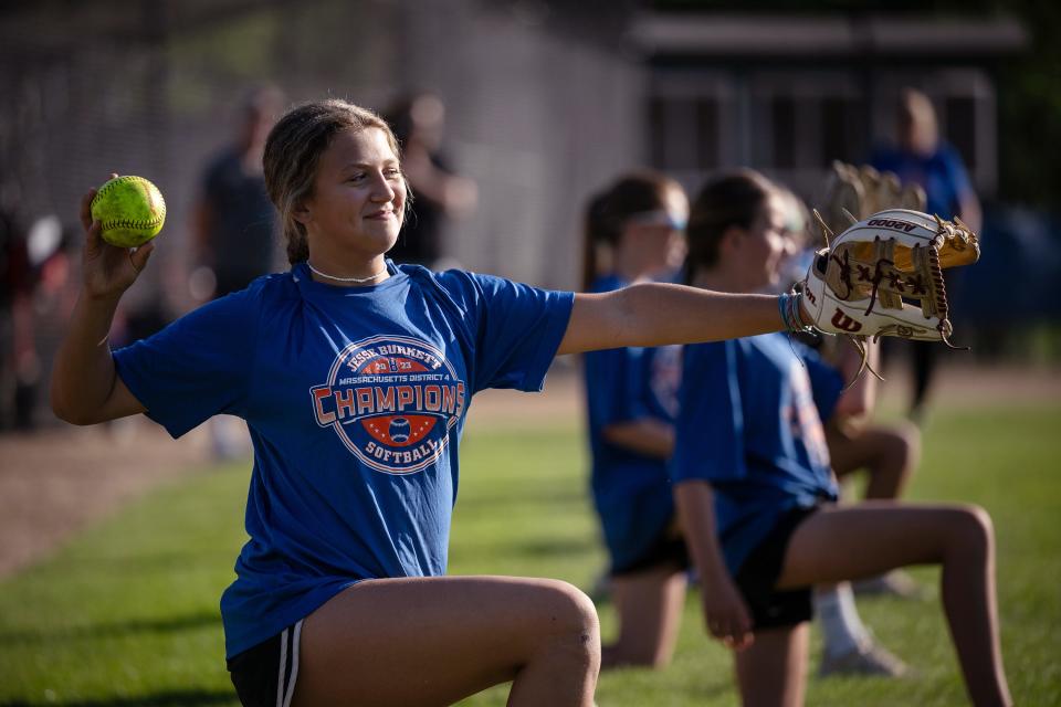Jesse Burkett 12U's Sophia Devalle plays catch during practice Thursday at Rockwood Field.