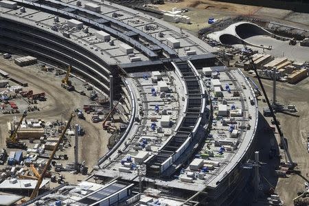 The Apple Campus 2 is seen under construction in Cupertino, California in this aerial photo taken April 6, 2016. REUTERS/Noah Berger/Files