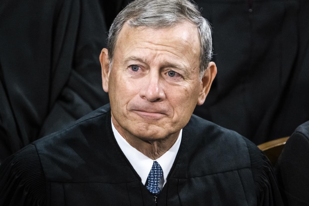 Supreme Court Chief Justice John Roberts attends President Joe Biden's State of the Union address at the U.S. Capitol on Feb. 7, 2023. (Tom Williams / CQ-Roll Call, Inc via Getty Images file)