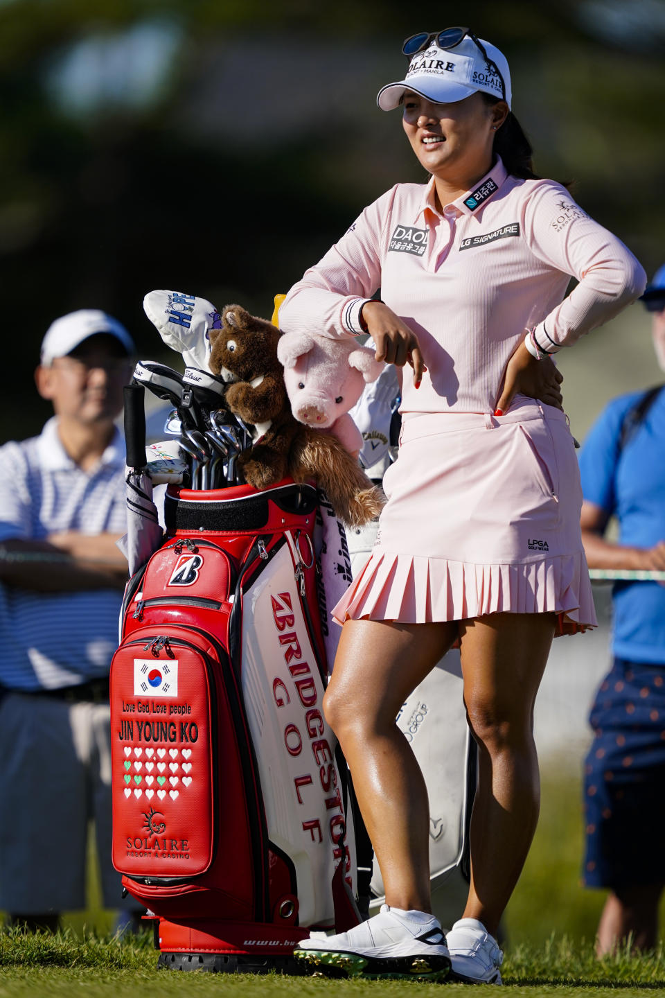 Jin Young Ko, of South Korea, waits to play the 10th hole during the first round of the ShopRite LPGA Classic golf tournament, Friday, June 10, 2022, in Galloway, N.J. (AP Photo/Matt Rourke)