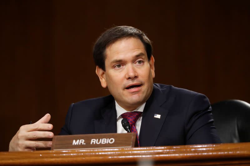 FILE PHOTO: U.S. Sen. Marco Rubio speaks during a Senate Intelligence Committee nomination hearing for Rep. John Ratcliffe, on Capitol Hill in Washington