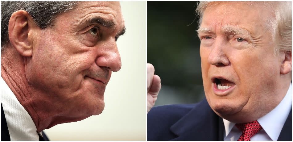 Left, Special Counsel Robert Mueller; right, President Donald Trump.