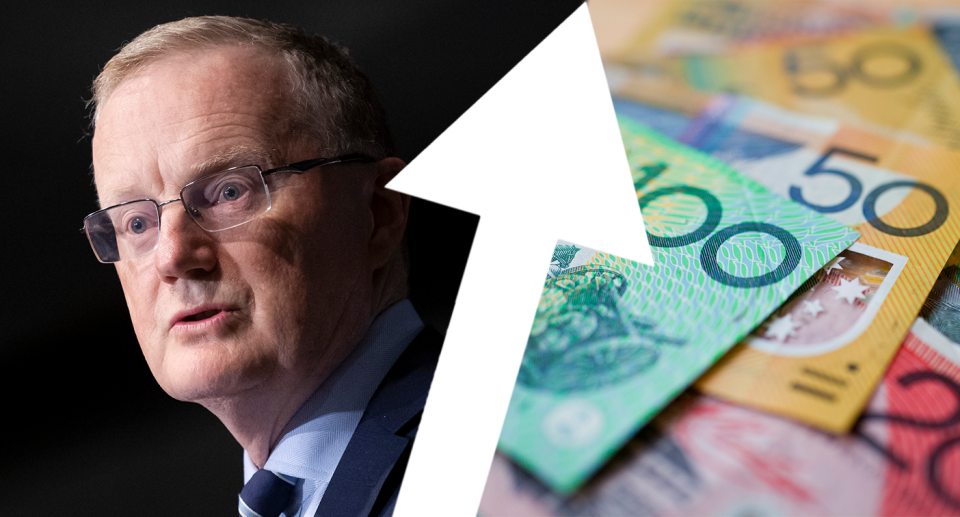 A composite image of RBA governor Philip Lowe and Australian money.