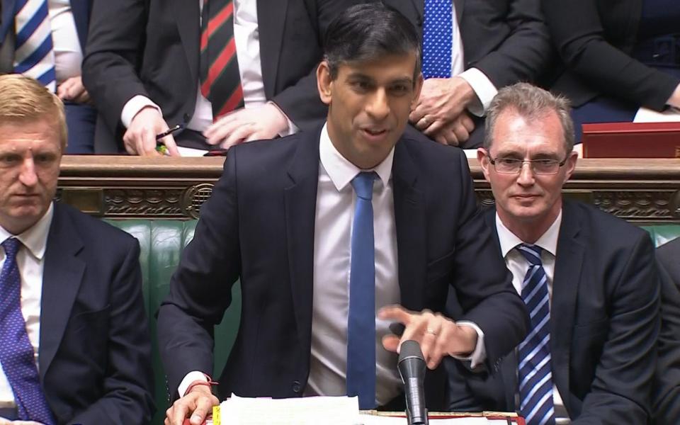 Rishi Sunak, the Prime Minister, addresses the House of Commons today during PMQs