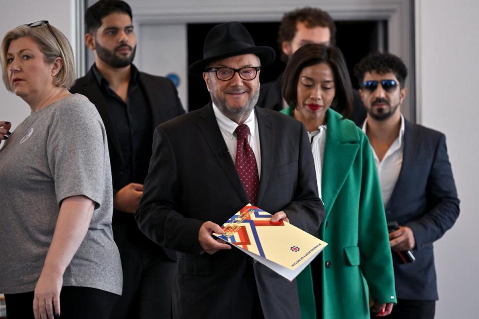 Leader of the Workers Party of Britain George Galloway arrives ahead of his party's manifesto launch at the Voco hotel in Manchester (Getty Images)