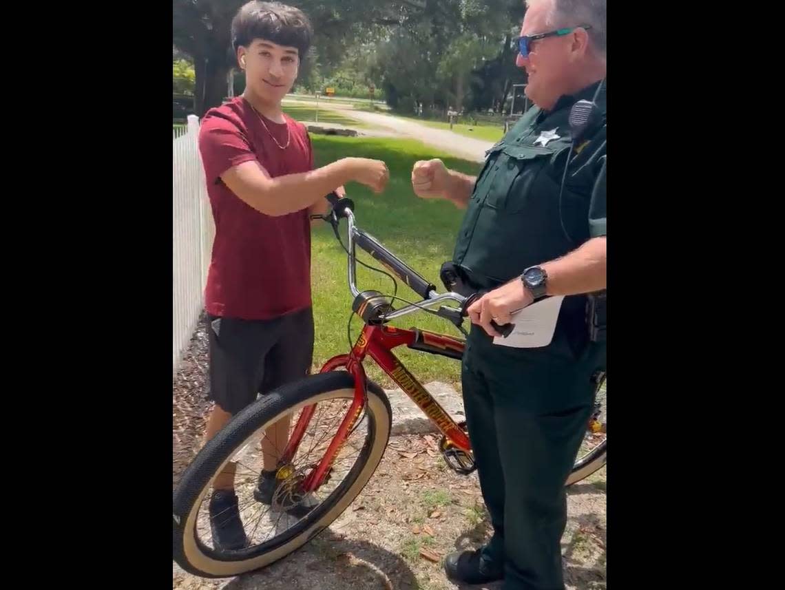 Deputies with the Palm Beach County Sheriff’s Office surprised a boy, Ernesto, by delivering him a Monster Ripper bike that they bought out of their funds after Ernesto’s previous bike was stolen, around the same time he lost his father.