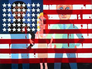 Faith Ringgold
"The American People Series #18: The Flag is Bleeding," 1967
oil on canvas
182.88 x 243.84 cm (72 x 96 in.)
National Gallery of Art, Washington
Gift of Glenstone Foundation and Patrons’ Permanent Fund
2021.28.1