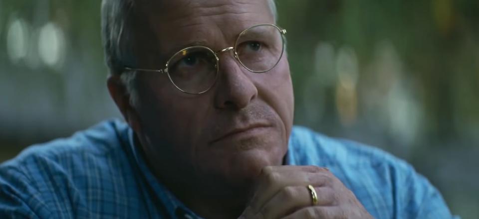 Close-up of Dick Cheney in "Vice"