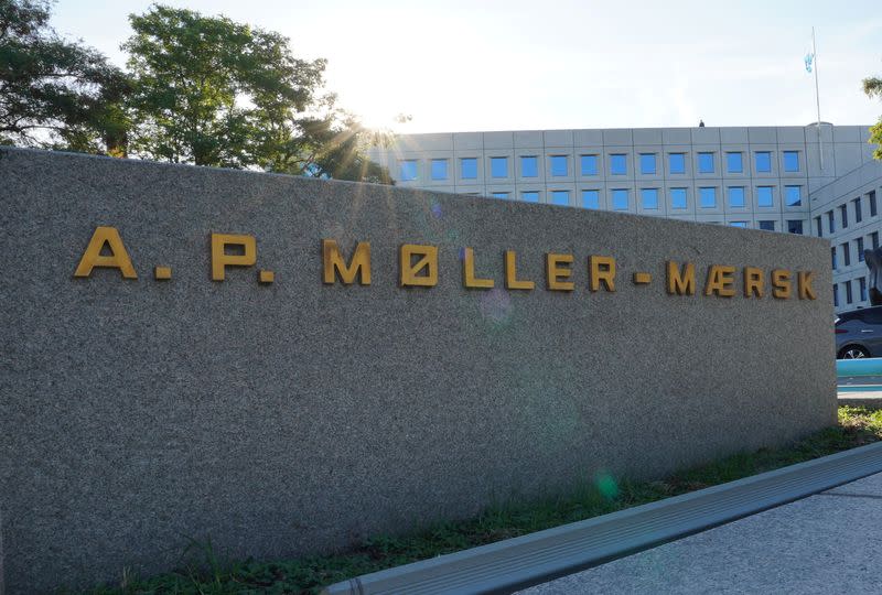 A view of the sign for A.P. Moller-Maersk outside their offices in Copenhagen