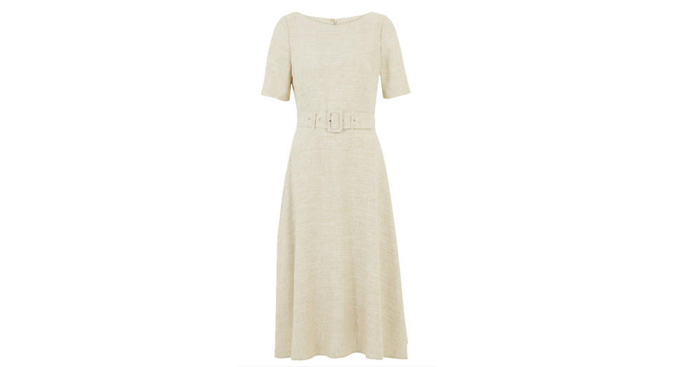 Linen Belted Midi Tailored Dress 