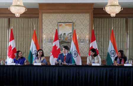 Canadian Prime Minister Justin Trudeau speaks during women business leaders' roundtable in Mumbai, India February 20, 2018. REUTERS/Danish Siddiqui