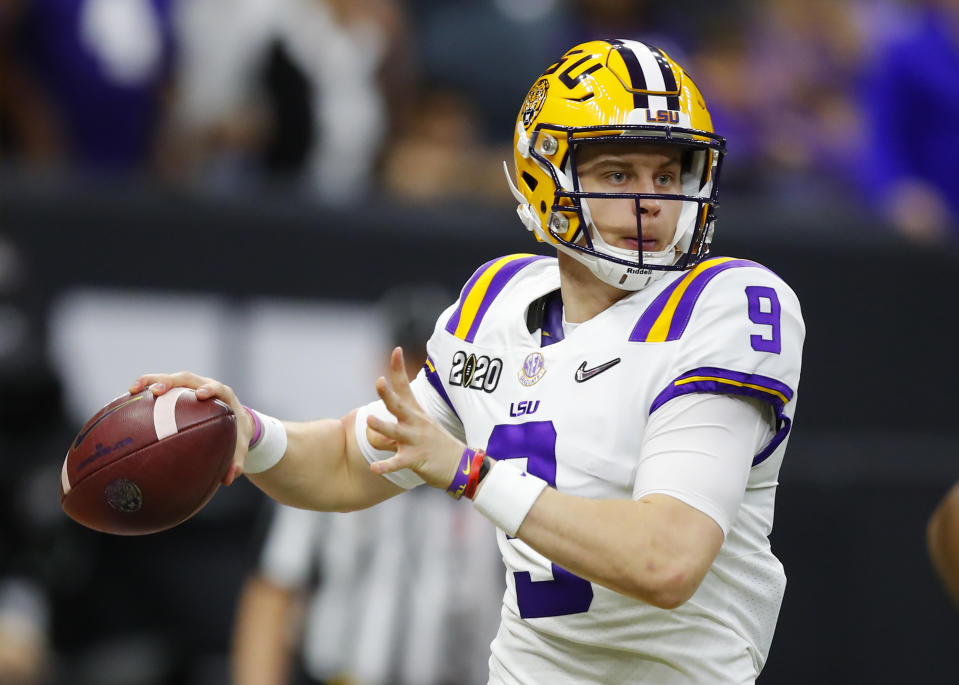 LSU QB Joe Burrow should make a decision on the Senior Bowl soon. (Photo by Todd Kirkland/Icon Sportswire via Getty Images)