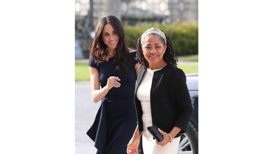 Meghan Markle and her mother, Doria Ragland arrive at Cliveden House Hotel on the National Trust's Cliveden Estate to spend the night before her wedding to Prince Harry on May 18, 2018 in Berkshire, England. 