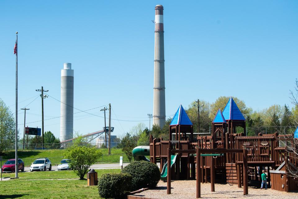 TVA's Bull Run Plant looms in the background of the "Kid's Palace" playground in Claxton, Tennessee.
