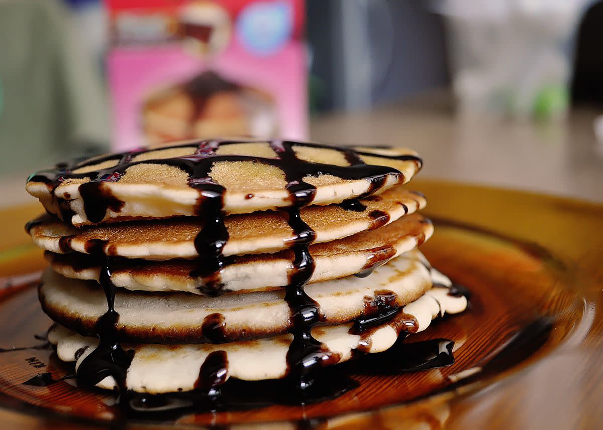 chocolate syrup pancakes