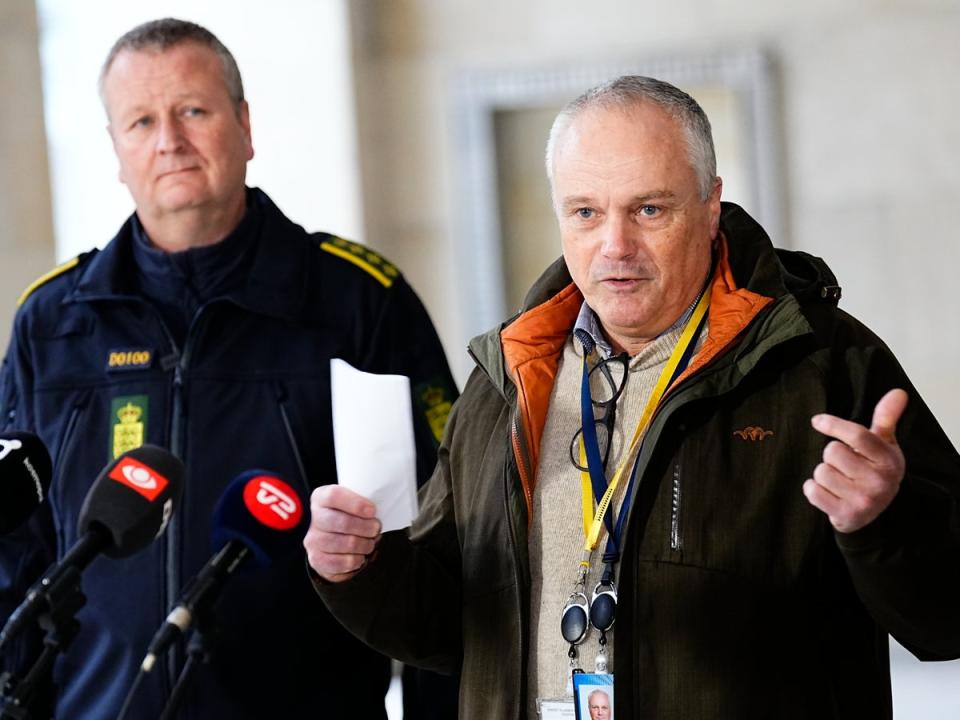 Police chiefs Flemming Drejer and Peter Dahl in Copenhagen (EPA)