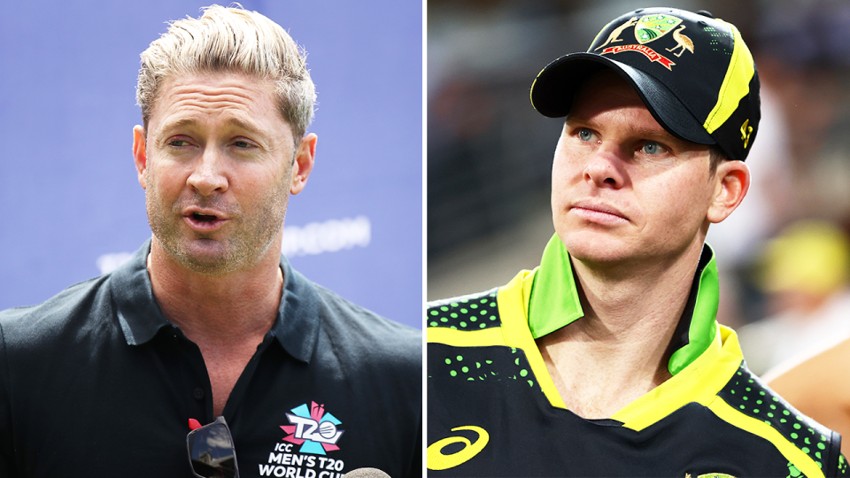 Former Aussie captain Michael Clarke (pictured left) has called out the selectors for not picking Steve Smith (pictured right) in the recent T20 matches ahead of the World Cup. (Getty Images)