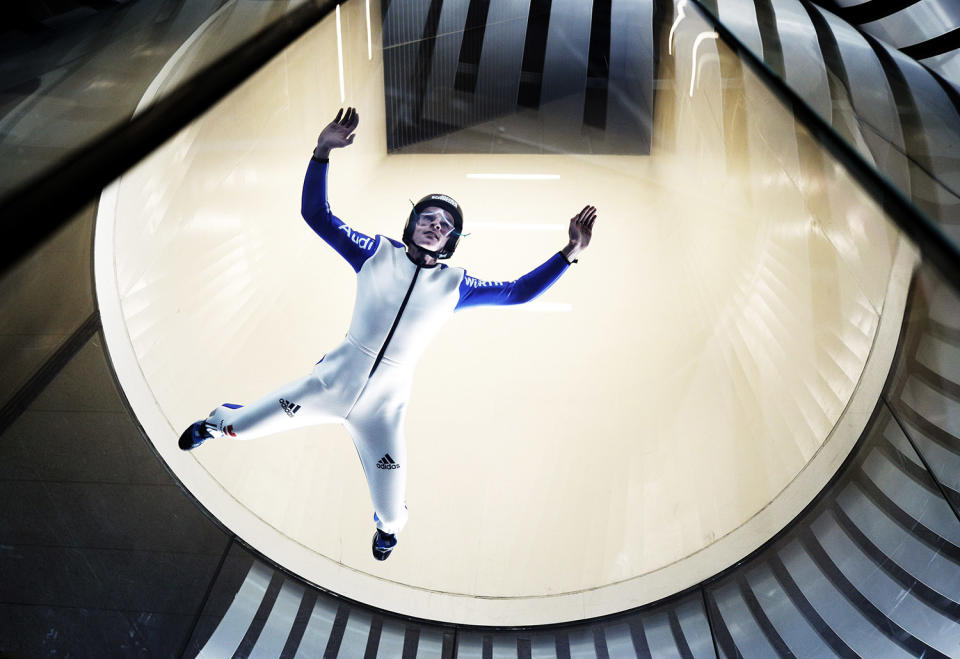 <p>Richard Freitag of Germany in action during Body Flying training at the Jochen Schweizer Arena centre on May 17, 2017 in Taufkirchen, Germany. (Photo: Adam Pretty/Bongarts/Getty Images) </p>