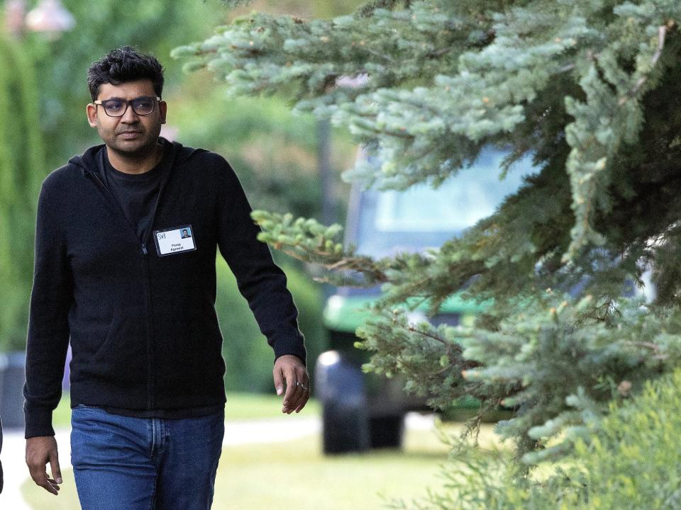 SUN VALLEY, IDAHO - JULY 07: Parag Agrawal, CEO of Twitter, walks to a morning session during the Allen &amp; Company Sun Valley Conference on July 07, 2022 in Sun Valley, Idaho. The world's most wealthy and powerful businesspeople from the media, finance, and technology will converge at the Sun Valley Resort this week for the exclusive conference.