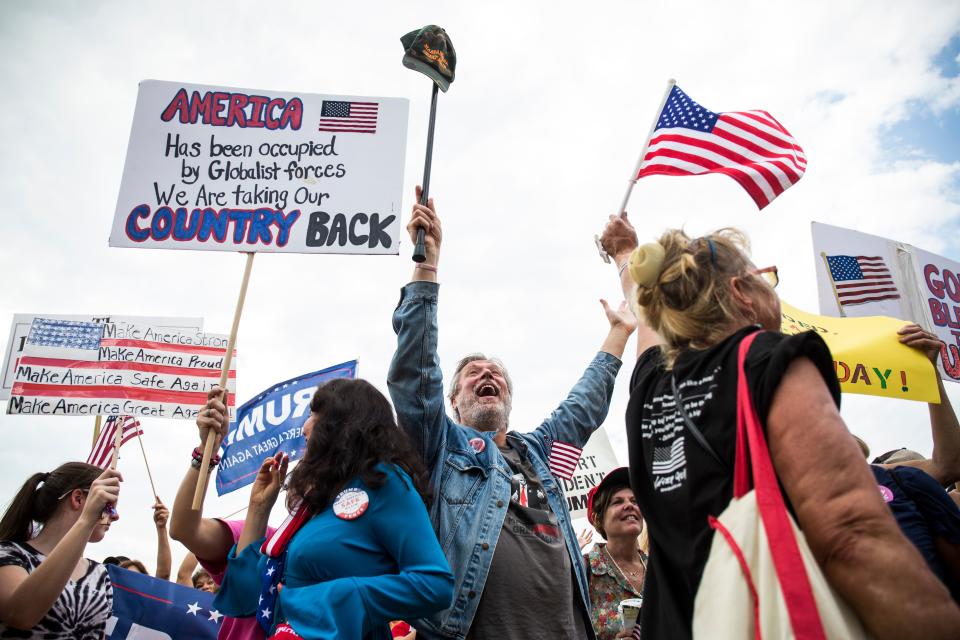 <p>Demonstrators dance during the pro-Trump ‘Mother of All Rallies’ on the National Mall in Washington, DC on Sept.16, 2017. (Photo: Zach Gibson/AFP/Getty Images) </p>