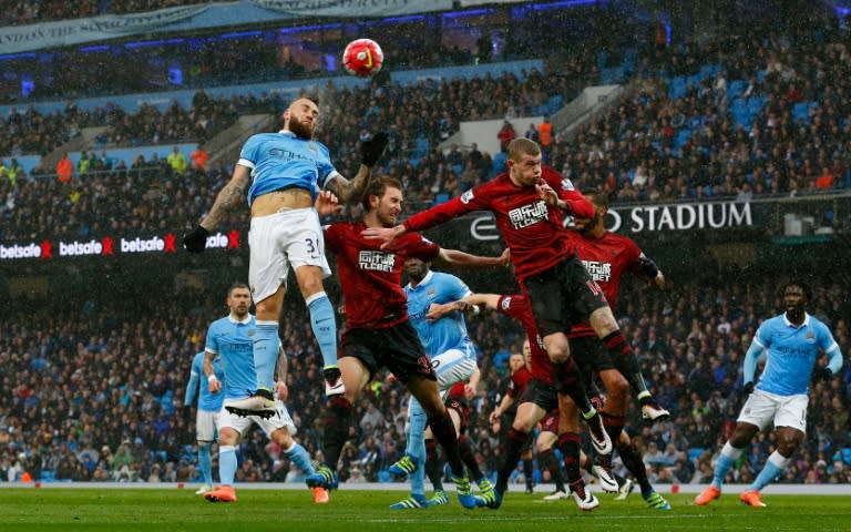 Manchester City go head to head with West Bromwich Albion at the Etihad Stadium in Manchester, north west England