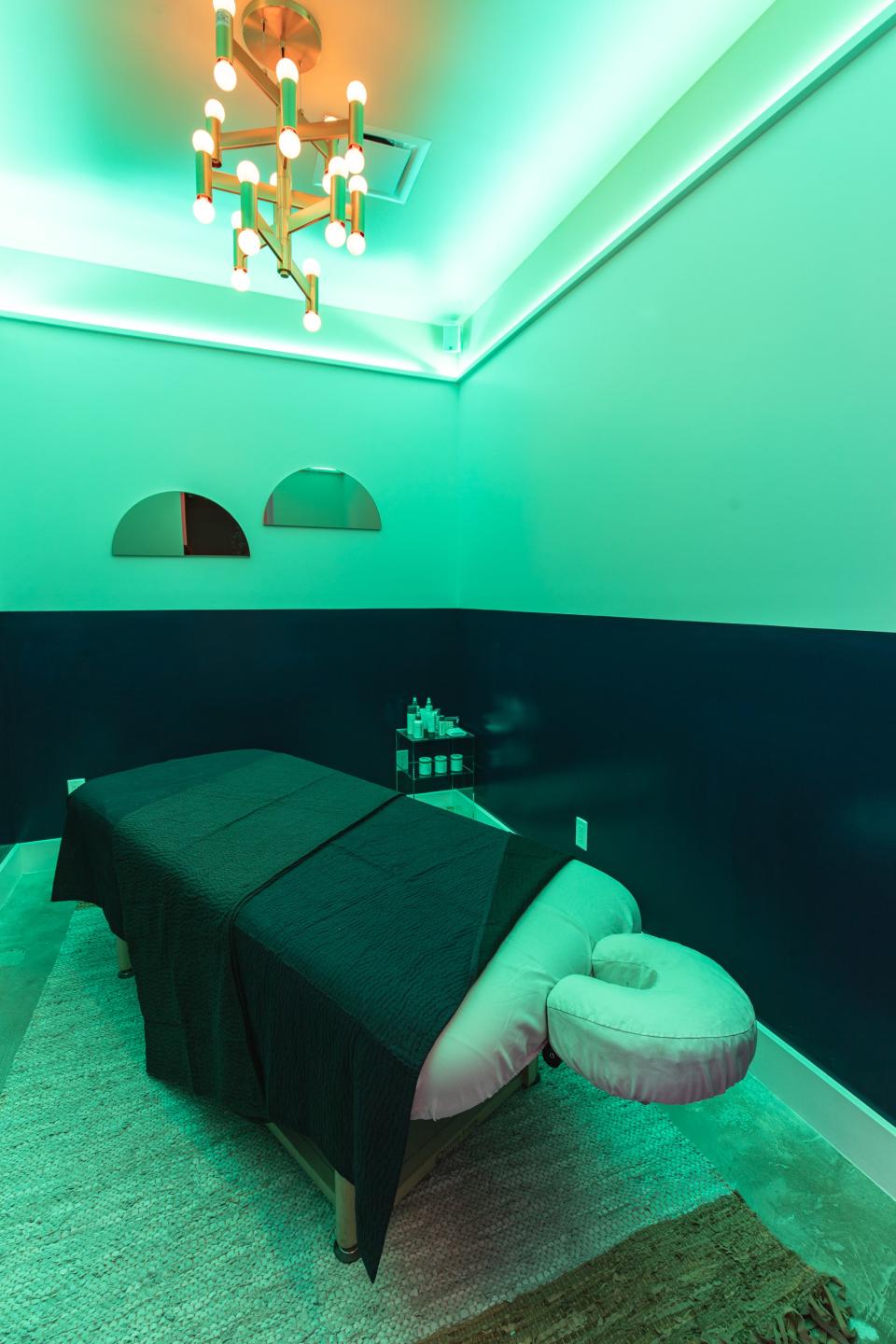 A single treatment room at Chillhouse's new flagship, which also has a double-capacity room for couples and friends to receive services together.