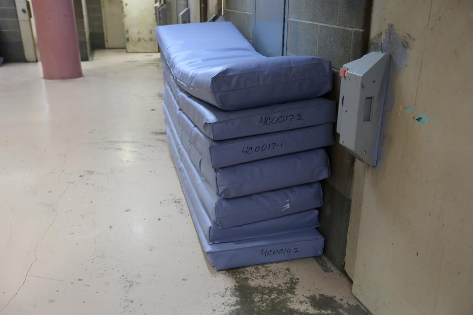 New mattresses are seen on Aug. 25 outside cells as renovation continues inside the Oklahoma County jail in Oklahoma City.