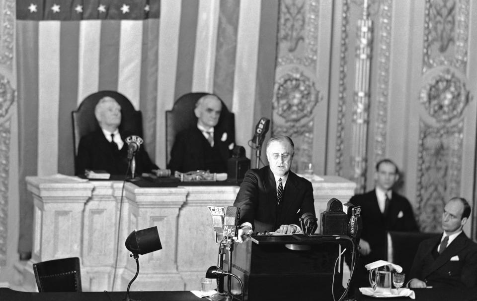 President Franklin D. Roosevelt addresses a joint session of Congress on Jan. 3, 1936, to defend the New Deal against financial and industrial critics. (Photo: ASSOCIATED PRESS)