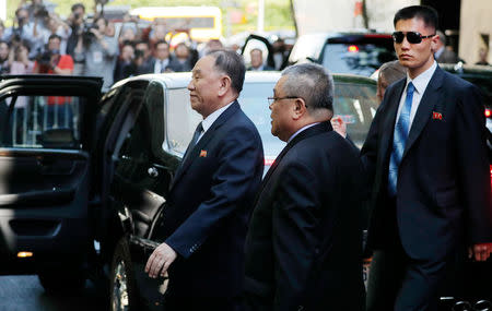 North Korean envoy Kim Yong Chol arrives at a hotel in New York, U.S., May 30, 2018. REUTERS/Lucas Jackson