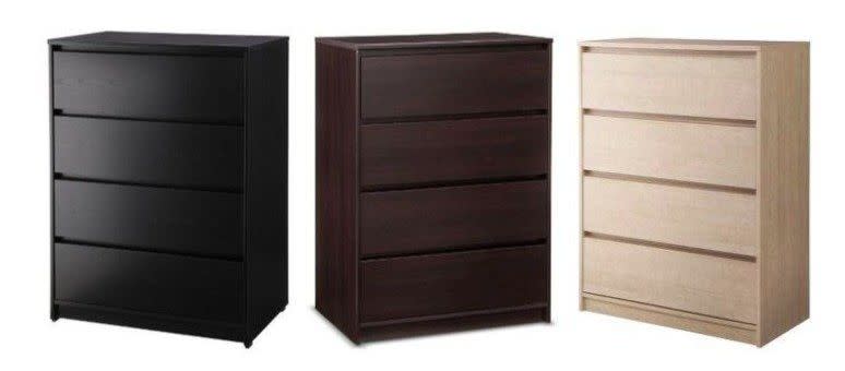Target is recalling its Room Essentials 4-drawer dressers in three colors: black, espresso and maple. (Photo: CPSC)