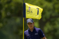 Carlos Ortiz, of Mexico, walks on the first green during a practice round for the PGA Championship golf tournament, Wednesday, May 18, 2022, in Tulsa, Okla. (AP Photo/Matt York)