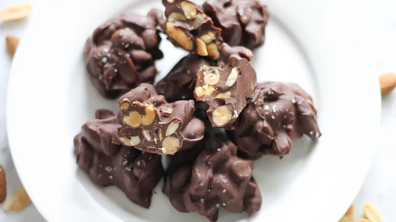 Chocolate Nut Clusters on plate