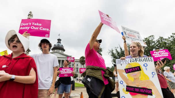 PHOTO: Protesters gather outside the South Carolina House as members debate a new near-total ban on abortion with no exceptions for pregnancies caused by rape or incest at the state legislature in Columbia, S.C., Aug. 30, 2022.  (Sam Wolfe/Reuters)