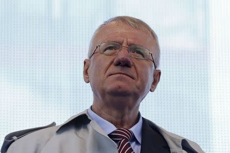 Serbian nationalist leader Vojislav Seselj looks on during his rally in Belgrade November 15, 2014. REUTERS/Marko Djurica