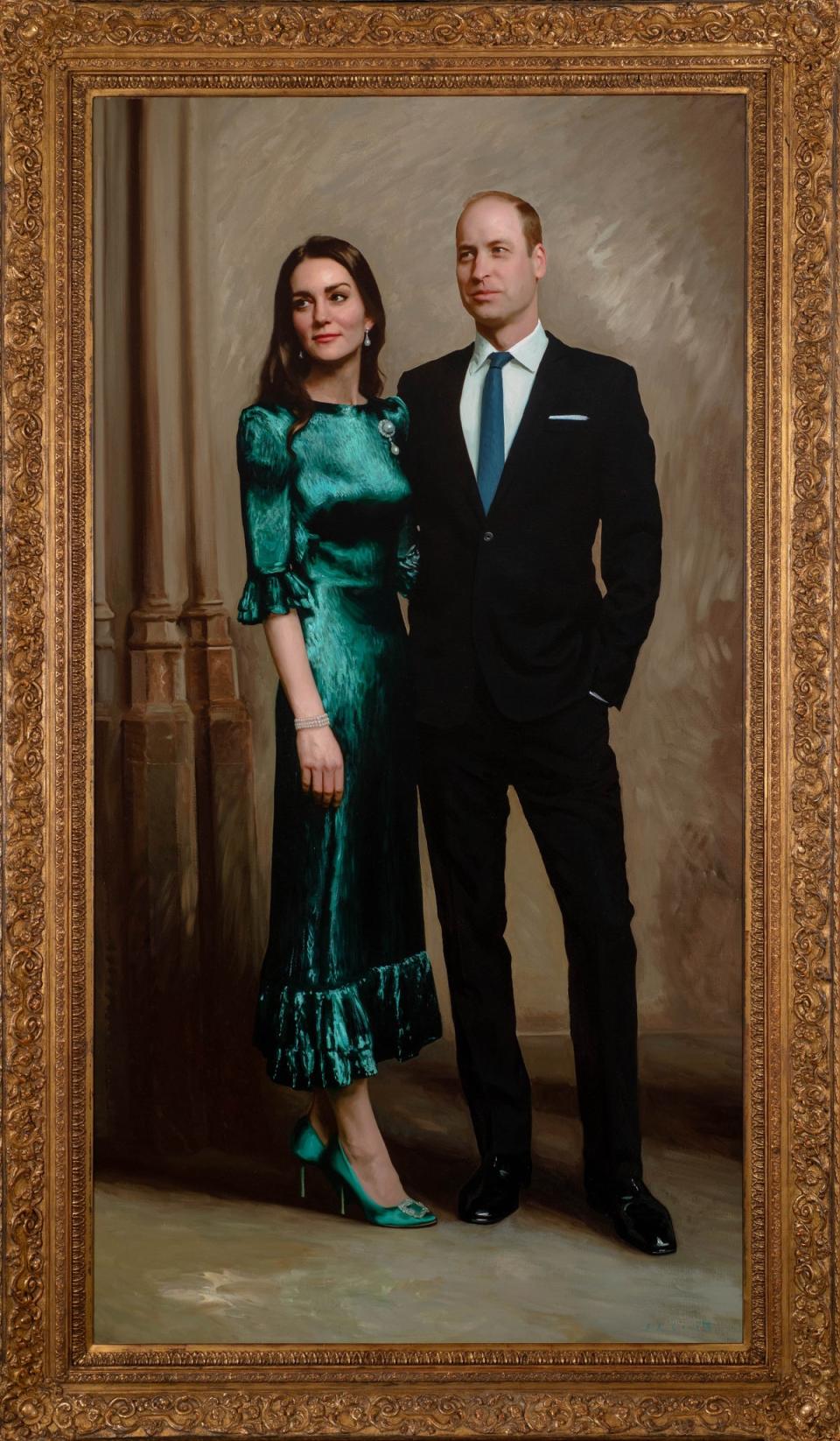 A portrait of then Duke and Duchess of Cambridge, painted by Jamie Coreth, 2022. Catherine wears The Vampire’s Wife Falconetti “dress of the decade” (PA Media)