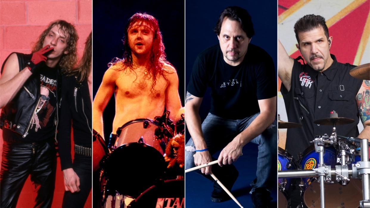  Thrash metal drummers Gar Samuelson, Lars Ulrich, Dave Lombardo and Charlie Benante 