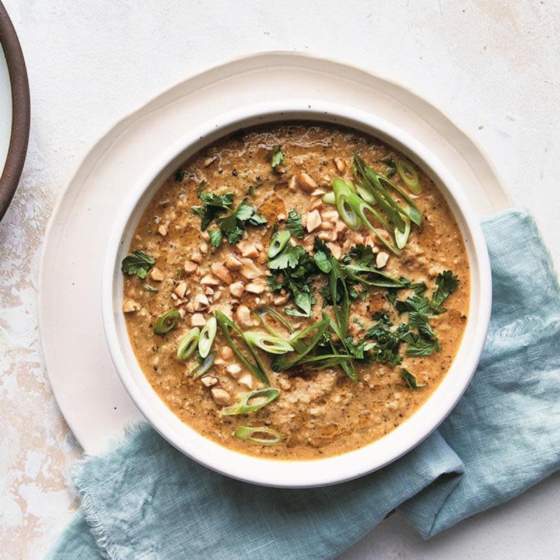 <p>Helene Dujardin</p><p>A creamy broccoli soup with Thai flavors from red curry paste, decadent coconut milk, fresh cilantro, and peanuts. Topped with lots of fun garnishes, this is a terrific lunch or dinner option.</p><p><strong>Get The Recipe: </strong><a href="/723337/parade/keto-thai-cream-of-broccoli-soup/" data-ylk="slk:Keto Thai Cream of Broccoli Soup;elm:context_link;itc:0;sec:content-canvas" class="link "><strong>Keto Thai Cream of Broccoli Soup</strong></a></p>