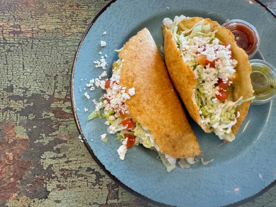 “Fried krispy quesadilla potato tacos” at the New Mexico Tamale Company at 4151 Meridian Street, Bellingham, Wash. on Wednesday, June 5, 2024. Alyse Smith/The Bellingham Herald