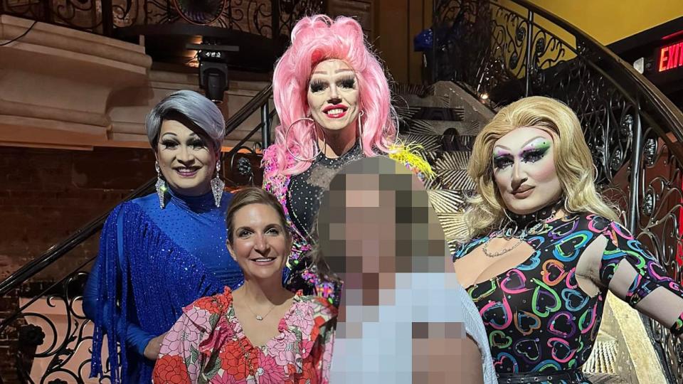 PHOTO: Kristi Maris is seen here with drag queens on July 13, 2023 in Houston at Hamburger Mary's Houston. (Courtesy Kristi Maris)