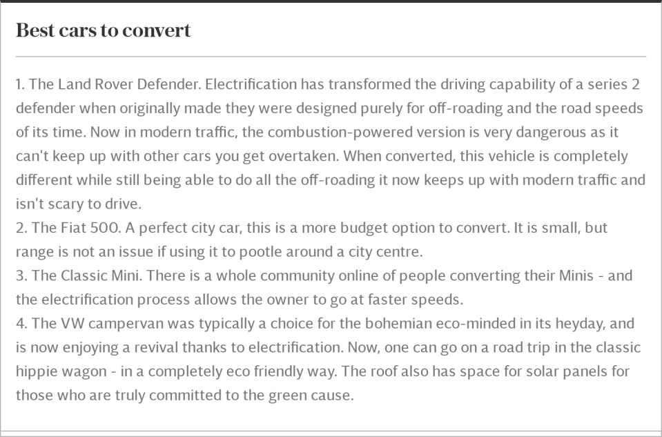 Best cars to convert