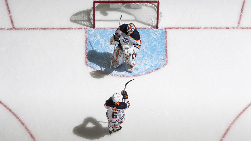 Mikko Koskinen is on an island in Edmonton. (Photo by Mark Blinch/NHLI via Getty Images)